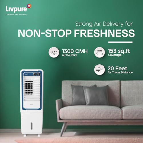 Image of Livpure Magnakool Tower 57L Air Cooler|High Speed Air Delivery|188 Sq.Ft. Large Area Coverage|Ice Chamber|High Density Honeycomb Pads|Inverter Compatible|2Yrs Motor Warranty,1 Yr Comprehensive(White)