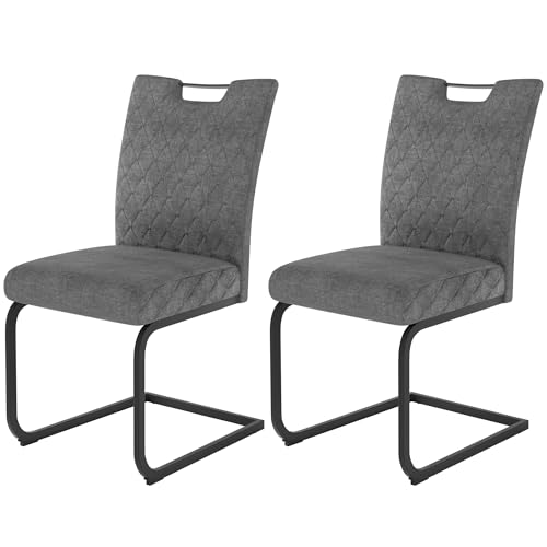 JIEXI Chaise Cantilever de Salle à Manger Ensemble 2 pièces Moderne avec Dossier Haut et siège en rembourré avec Pieds Noir Texture givrée et chaises...