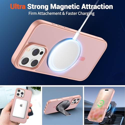 Image of SUPFINE Magnetic for iPhone 16 Pro Max Case (Compatible with MagSafe) (Military Grade Drop Protection) Slim Translucent Matte Shockproof with Anti-Fingerprint Phone Case,Pink