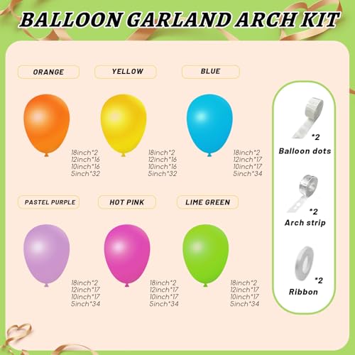 Image of 412pcs Summer Tropical Balloon Arch Garland Kit, Different Sizes 18 12 10 5inch Rainbow Hot Pink Green Orange Blue Purple Balloons for Hawaiian Luau Aloha Baby Shower Birthday Party Decorations