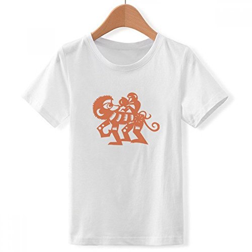 T-Shirt Blanc Singe Zodiaque Chinois Garçon X-Grand aux Finitions Soignées