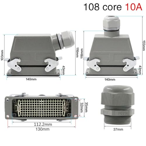 Conector rectangular de alta resistencia HDC-HD-108 de calidad industrial de 250V 2