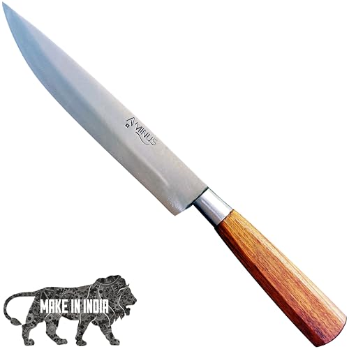 Image of AMINUS Brand - Handmade Premium High Carbon Steel 8.5 inch Blade Chef's Knife, Silver (Wooden Handle)