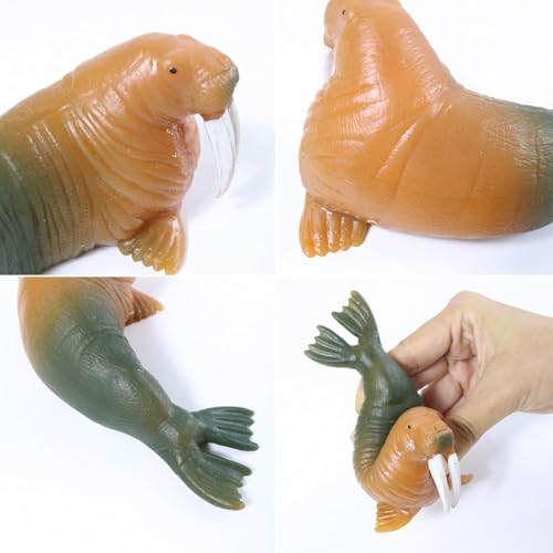 Image of Amitasha Aquatic Animal Toy for Kids Realistic Walrus Fish Squishy Figurines Rubber Sea Animal Soft Squeeze Toy for Boys Girls Lookalike Ocean Creatures Educational Gift