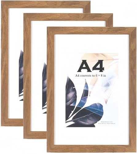 LATERN 3 Piezas Marcos de Fotos de Madera, A4 Marcos de Fotos de Sobremesa Marcos para Montar en Pared con Soporte y Tapete para Exhibir Fotografías Carteles Certificados Y Firmas (Marrón)