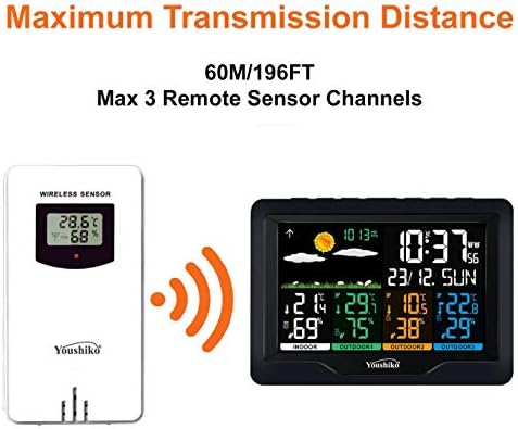 Youshiko YC9443 ( Official 2023 UK Version ), with 3 x Wireless Sensors Weather Station, Radio Controlled Clock Indoor Outdoor Temperature Thermometer, Humidity, Barometric Pressure