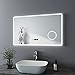 Bath-mann Espejo de baño LED 100 x 60 cm, espejo de baño con iluminación, 3 colores de luz 3000 – 6400 K, blanco frío, neutro, blanco cálido, espejo de pared con interruptor táctil con reloj