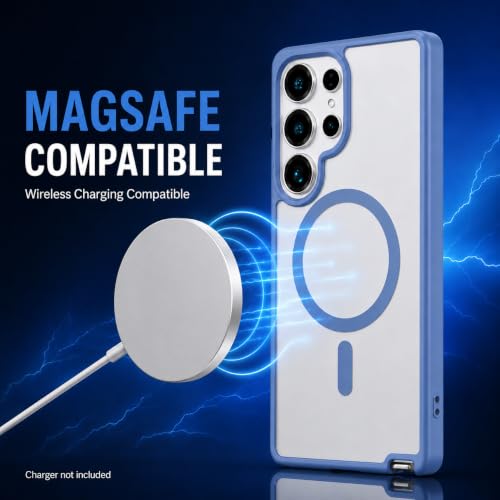 Image of MAGA ClearBack Case Cover for Samsung Galaxy S26 Ultra 5G, Crystal Clear Magnetic Case Compatible with MagSafe, Hybrid Hard PC Back & Soft TPU Bumper, Shockproof Protective Cover Blue