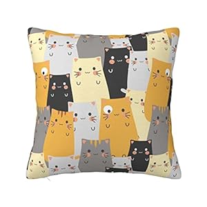 Funny Cat Throw Pillowcases 16×16 Inch Cute Throw Pillow Cover for Couch Sofa Bed Bedroom Car Living Decor