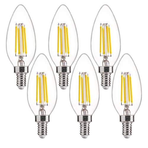Image of FLSNT B11 LED Candelabra Bulb, Dimmable, 60W Equivalent, 4W 500LM, 4000K Cool White, E12 Base, Clear Candle Light Bulb, Flicker-Free, 6 Pack UL,CA65 Listed.