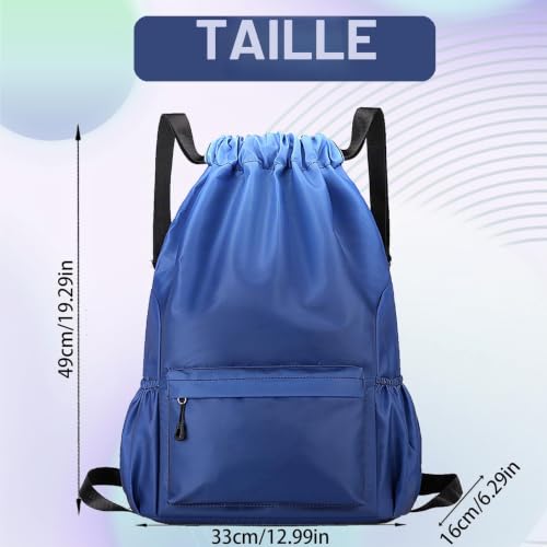 AUNGCSHE Sac à Dos de Sport Imperméable, Sac à Dos Cordon Grand, 33 * 16 * 49 cm Sac de Sport, Homme Femme Sac a Dos pour Shopping Yoga Sport Voyage (Bleu) – vue 2