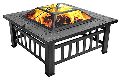 Fogatas de exterior de metal para quemar leña con parrilla, brasero de metal, mesa cuadrada, fogata para jardín, patio, calentador, barbacoa, pozo de hielo con cubierta, barbacoa para cocinar al