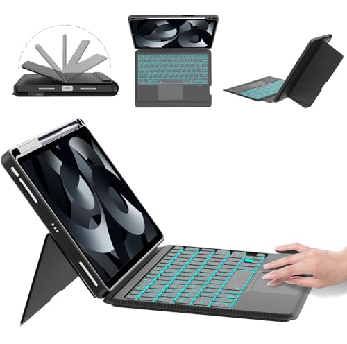 【2025 iPad Air 11 (M2 2024/M3 2025) & iPad Air 第7/6/5/4世代 キーボード付きケース 縦向き・横向き対応 10.9インチ & 11インチ iPad Pro 11 (第4/3/2/1世代) 7色バックライト 高精度トラックパッド搭載 Type-C充電 15°~180°角度調整 3台デバイス切替 ペンシルホルダー付き