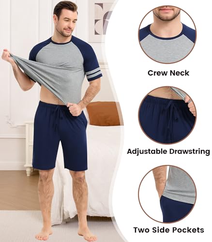 Image of NACHILA Men's Bamboo Viscose Pajamas Set Raglan Short Sleeve Shorts Pjs