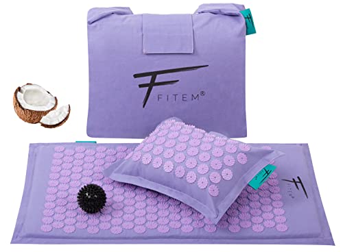 Fitem Tapis d'Acupression et coussin, garnissage en coco 100% naturel, Massage, soulage mal de dos et cou, sciatique, relaxation musculaire, Massage, Détente...