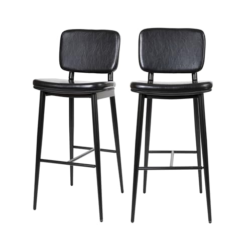 Taylor & Logan Verta Contoured Faux Leather Bar Stools, Black/Black by Taylor & Logan - Image 2