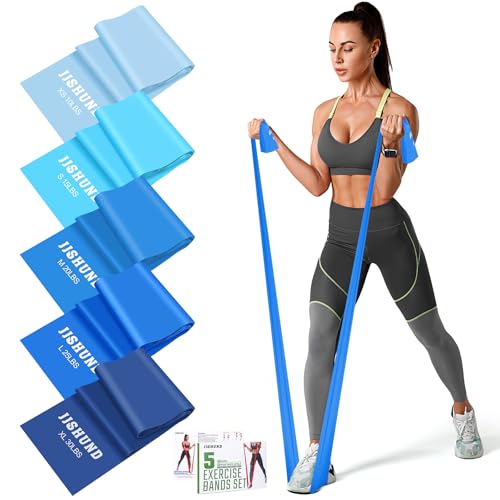 5 Stücke Fitnessbänder, 1.5M Widerstandsbände Gymnastikband in 5 Stärke Resistance Bands Fitnessband für Pilates Yoga Männer Frauen Sport Home Gym