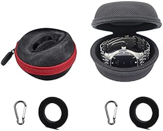 Qanye 2 Stück Runde Tragbare Uhrenbox, Portable Single Watch Travel Case, Uhrenbox Reißverschluss Soft Felted, Runde Uhrenetui,mit 2 Karabiner, für Holding Armbanduhr Smart Watch (Schwarz, Rot)