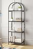 Kogven Bookshelf Arched Bookcase, Industrial Curved Metal Book Shelves, 72' Tall Freestanding Open Storage Shelf Display Rack for Living Room Home Office, Black, 4-Tier