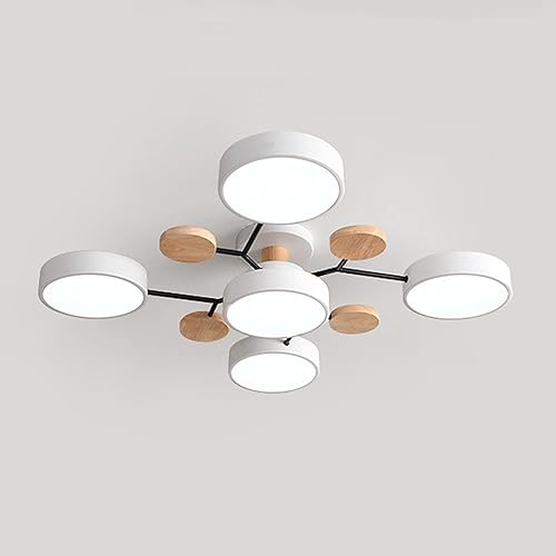 Vista 55 de Lámpara LED de techo, 34 pulgadas, 7 luces, moderna lámpara de techo empotrada de madera de 56 W, lámpara regulable para sala de estar, dormitorio