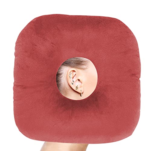 coceyese Ear Piercing Pillow for Side Sleepers with Ear Hole, Donut Pillow for CNH and Ear Pain Ear Inflammation Pressure Sores, Ear Guard Pillow (Deep Red)