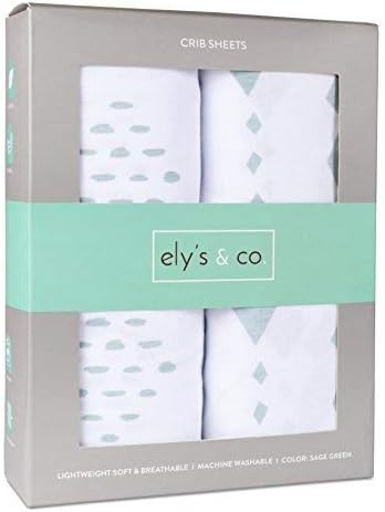 Crib Sheet Set 2 Pack 100% Jersey Cotton for Baby Girl and Baby Boy - Sage Diamond Design by Ely's & Co.