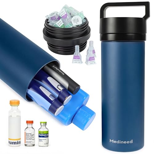 Image of Medineed Insulin Cooler Travel Case TSA Approved, 60H Refrigerated Diabetes Travel Organizer with Ice Packs, Large Medication Cooler with Needle Compartment for Diabetic Supplies (Blue)