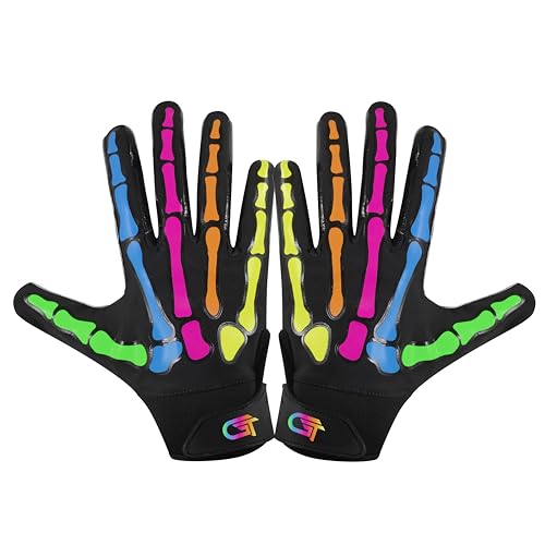 Glorious Traders Youth Football Gloves American Wide Receiver Football Gloves for Adult Men Women & Boys with Super Sticky Silicone Grip Palms Ultimate Performance Booster (Black, Adult X-Large)