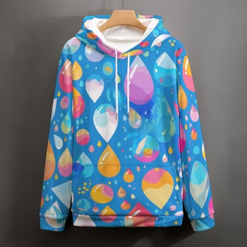 Sweat à capuche bleu rose gouttes d'eau style décontracté unisexe taille S - 5