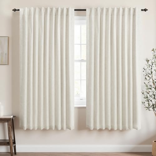 KOUFALL 63 Inch Long x 70 Inch Wide Black Out Linen Blackout Curtains for Bedroom, Room Darkening Thermal Curtains for Winter Insulated Living Room 70x63 in Length 2 Panels Set