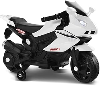 GYMAX Kids Motorbike, 6V Battery Powered Ride on Motorcycle with 2 Training Wheels, Headlights, Music, Horn, USB & Forward/Reverse, Children Electric Motor Bike for 3 Years Old + Boys Girls (White)