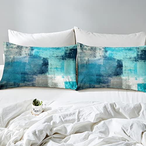 Erosebridal Turquoise And Grey Sheet Set Queen,Grunge Teal Ombre Bed Sheets For Adult ,Vintage Watercolor Artwork Bedding Set Bedroom Decor,Contemporary Fitted Sheet + Flat Sheet + 2 Pillowcases #TOP4