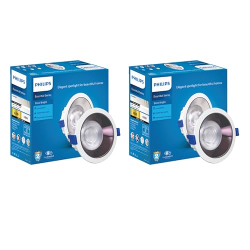 Philips 18 Watt Black Reflector LED Ceiling COB Round Spot Light with Focused Beam | Cut Out: 138mm | Warm White, Pack of 2 (Deco Bright)