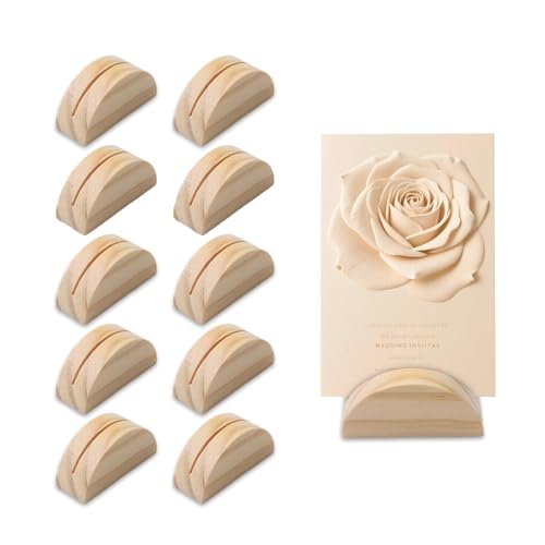10PCS Table Number Holder for Christmas Rustic Wooden Place Card Holder Semicircular Menu Stand Name Sign Holders Picture Display Stands Photo Cards Holders for Wedding Party Offices Restaurant Note