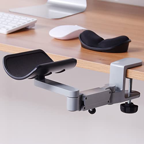 Frassie Universal Silver Clamp-On Desk Adjustable Armrest With Memory Foam Mouse Wrist Rest, Ergonomic Aluminum Arm Rest For Arm Support And Professional Gaming Computer Working #TOP4