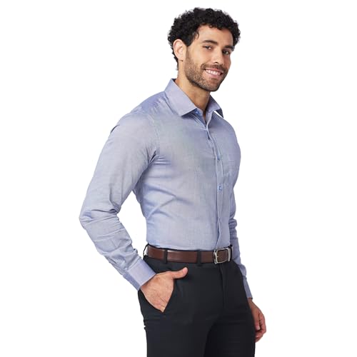 Image of Raymond Men Pure Cotton Slim Fit Structure Pattern Semi Cut Away Collar Formal Shirt