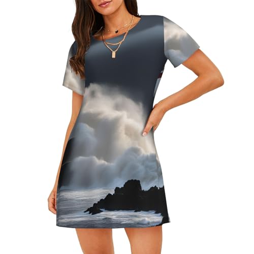 Chemise de nuit pour femme légère manches courtes respirante Lighthouse in Storm