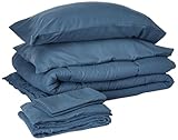 Sweet Home Collection 7 Piece Comforter Set Bag Solid Color All Season Soft Down Alternative Blanket & Luxurious Microfiber Bed Sheets, Denim, Full