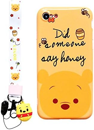 Ultra Slim Soft TPU Winnie The Pooh Bear Doll Case With Strap for iPhone 6Plus / 6sPlus 6+ 6s+ Large Size Yellow Shockproof Shock Proof Smooth 3D Disney Cartoon Cute Lovely Cool Girls Women Teens Kids