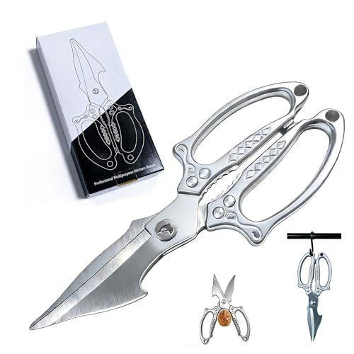Multifunctional Heavy Duty Kitchen Shears,Kitchen Scissors for Food, Kitchen Shears for Cutting Chicken,Japanese High-Carbon Steel Culinary Poultry Shears, for Chicken,Meat,Fish,Bone Cutting(Silver)