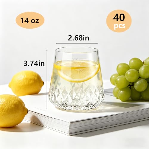 Image of Lueumxc 40 Pack Plastic Wine Glasses, 14Oz Origami Rhombus Disposable Wine Glasses Unbreakable Clear Plastic Cocktail Glasses Recyclable Shatterproof Reusable Wine Cups