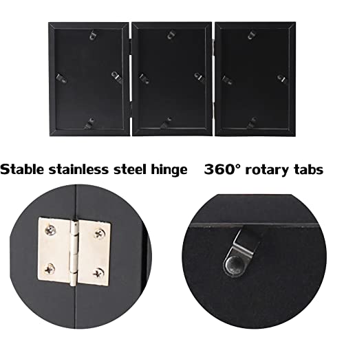 4X6 Triple Hinged Black Picture Frames Shadow Box Mdf Wood With Real Glass 3 Vertical Opening Family Lover Gift #TOP3