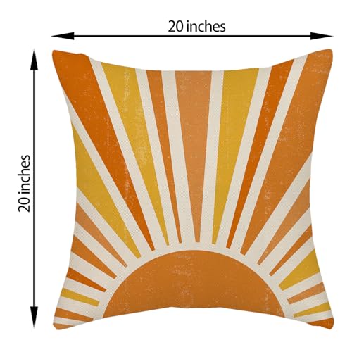 Summer Outdoor Pillow Covers 20x20 Inch 2 Pcs Mustard Yellow Orange Sunshine Decor Throw Pillows Boho Abstract Sun Farmhouse Holiday Decoration Pillowcase Linen Cushion Cover for Couch Sofa Bed — view 6