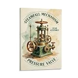 Vintage Steamfall Mechanism Wall Art Print, Steampunk Gear Assembly Watercolor Poster, Industrial Pressure Valve Decor for Man Cave, Workshop, Office Poster Bedroom Decor Sports Landscape Office Room
