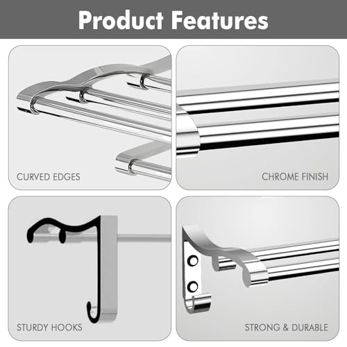 Image of Pivalo Folding Towel Rack Wall Mounted Double Aluminium Rod Napkin Holder Multipurpose Hanger Stand Bathroom Accessories Bar for Home Kitchen Washroom (Pack of 1, Silver, 1027)