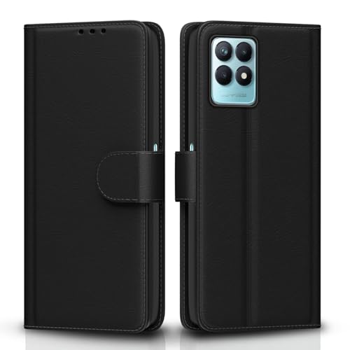Pikkme Realme Narzo 50 5G/ Oppo K10 5G / Oppo A57 Flip Case Leather Finish | Inside TPU with Card Pockets | Wallet Stand and Shock Proof | Magnetic Closing | Complete Protection Flip Cover (Black)
