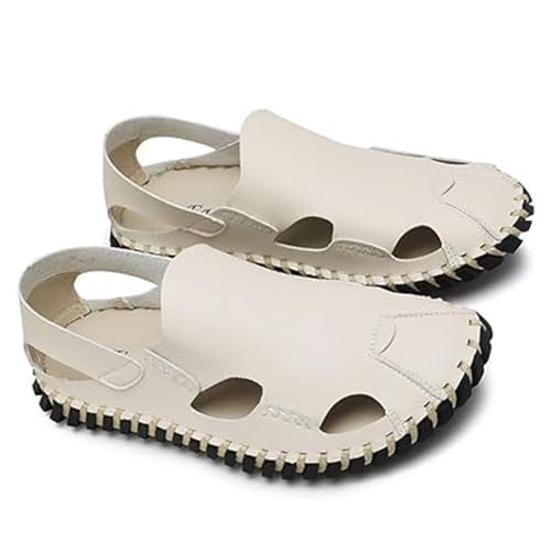 Men's Genuine Leather Fisherman Sandals - Handmade Perforated Closed-Toe Design Summer Outdoor Walking Shoes