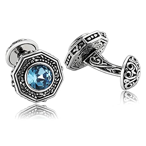 Mancuernillas únicas de acero inoxidable azul para hombre