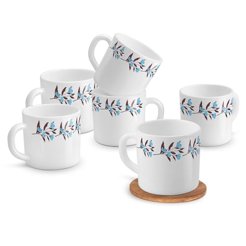 Image of Treo By Milton Opalware Amara 10 Lavelle Cup Set | Microwave & Dishwasher Safe | Bone-Ash Free | Tempered Toughness | Set of 6, 100 ml Each | White | Mug Set for Tea, Coffee, Daily Use & Gifting