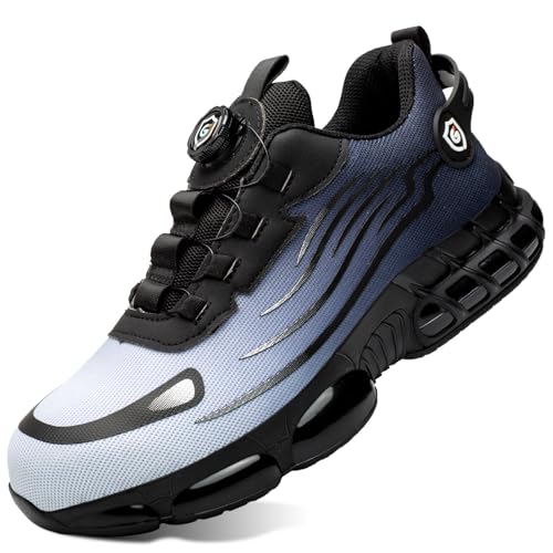 GemChve Arbeitsschuhe Sicherheitsschuhe Herren Damen Stahlkappen Anti-Smashing Leicht Sportlich Atmungsaktiv Selbsthemmend Schnellverschluss Mode Schutzschuhe Blue 43 EU